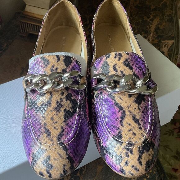 NWT Donald PLINER Metallic mini viper Lavender Leather Loafers new with box… - Picture 1 of 16